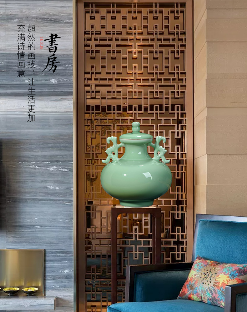 Jingdezhen ceramics by hand shadow blue glaze ears live storage tank craft decoration of Chinese style household furnishing articles