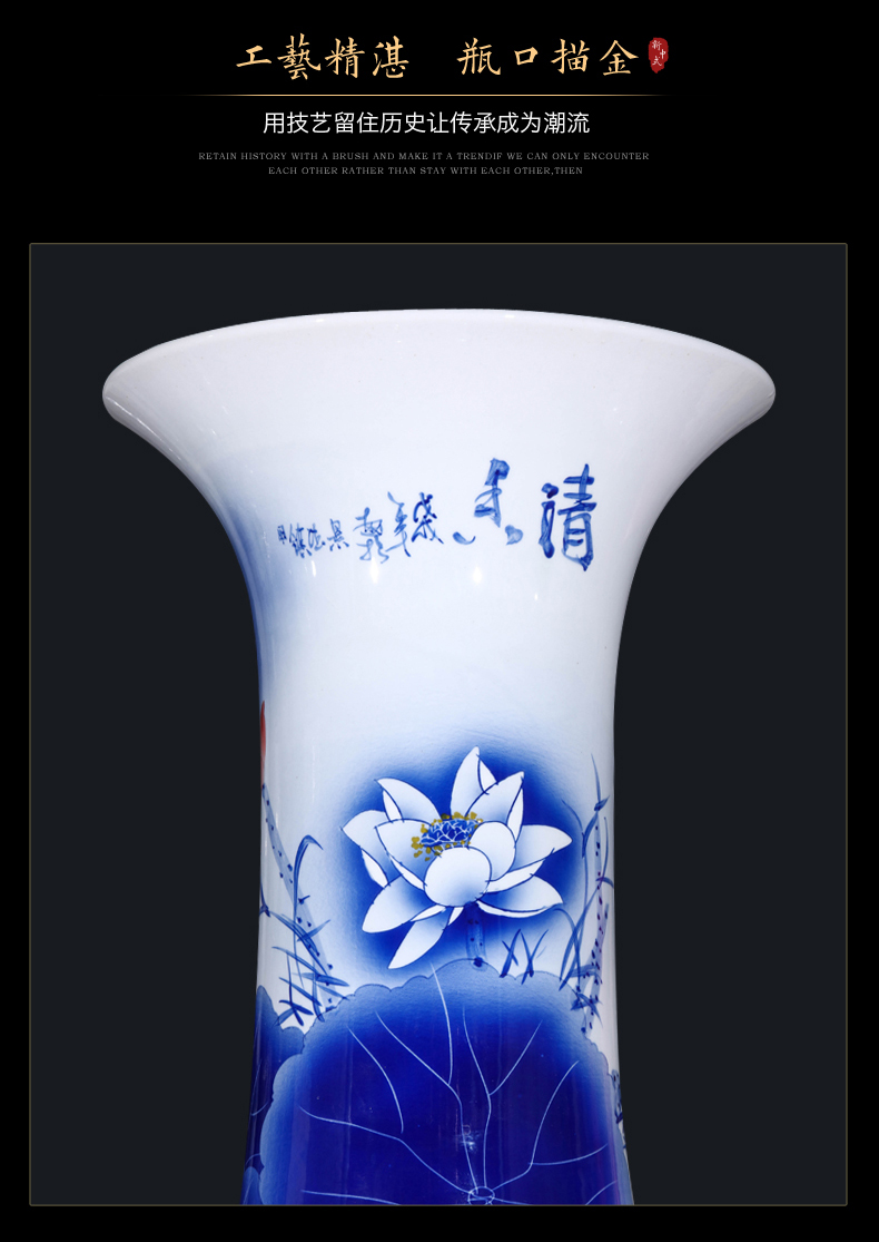 Modern Chinese style living room home decoration large furnishing articles hand - made jingdezhen ceramics of large blue and white porcelain vase