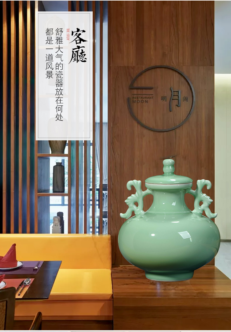 Jingdezhen ceramics by hand shadow blue glaze ears live storage tank craft decoration of Chinese style household furnishing articles