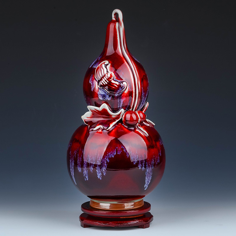 Jingdezhen ceramics red bottle gourd jun porcelain vase archaize furnishing articles feng shui town curtilage sitting room furniture craft ornaments