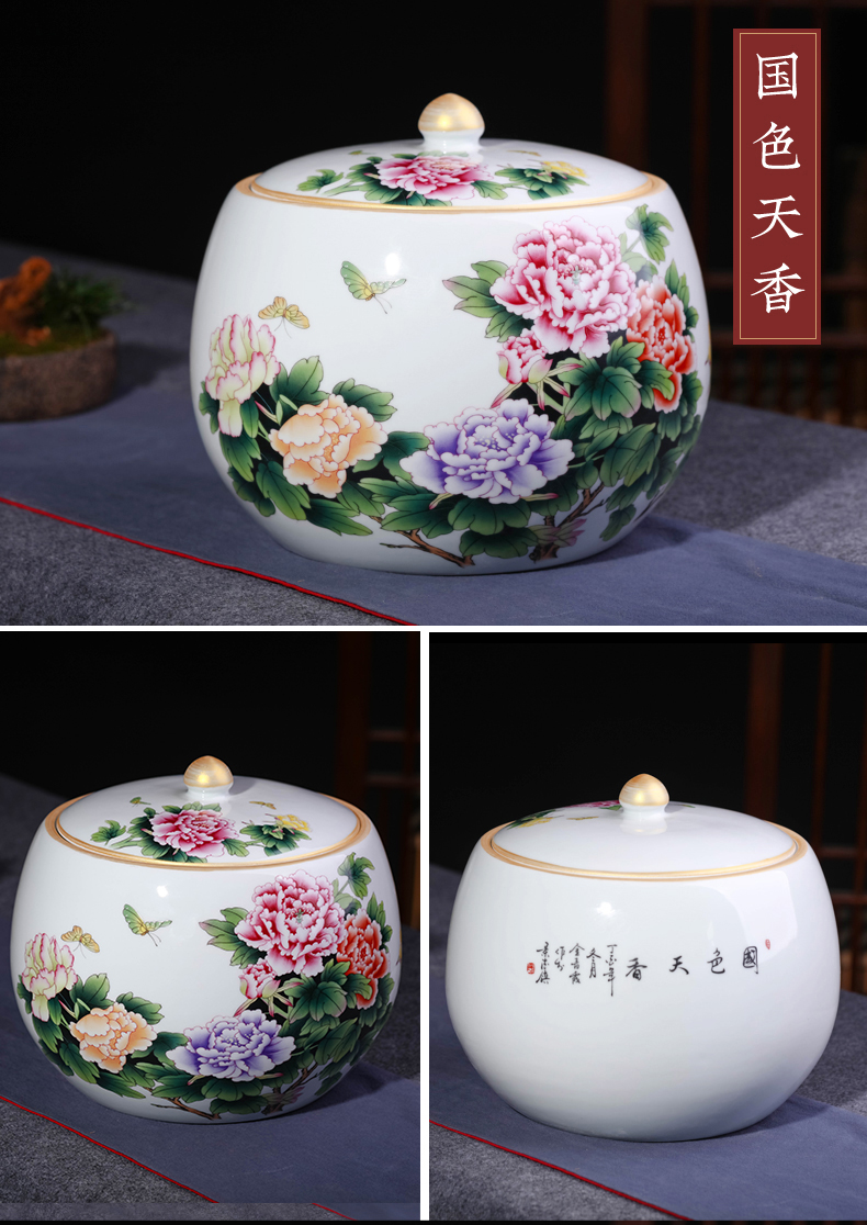 Jingdezhen ceramic barrel ricer box 10 jins 20 jins to household with cover storage tank moistureproof insect - resistant seal caddy fixings