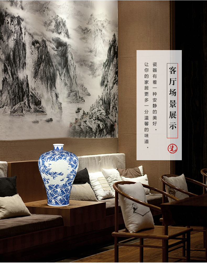 Jingdezhen ceramics antique hand - made of blue and white porcelain vases, flower arrangement, Chinese style living room TV ark adornment furnishing articles