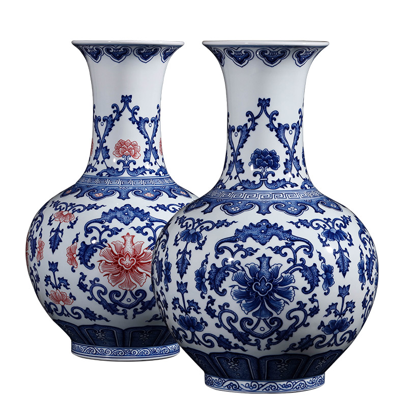 Jingdezhen ceramic hand - made of blue and white porcelain vases, flower arrangement of Chinese style household porcelain decoration furnishing articles large living room