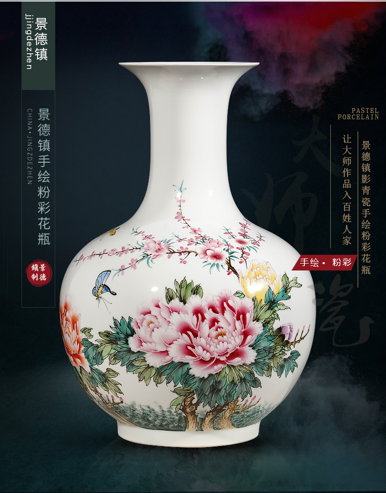 Jingdezhen ceramic wine sitting room adornment large Chinese style home furnishing articles by hand - made pastel dried flower vase