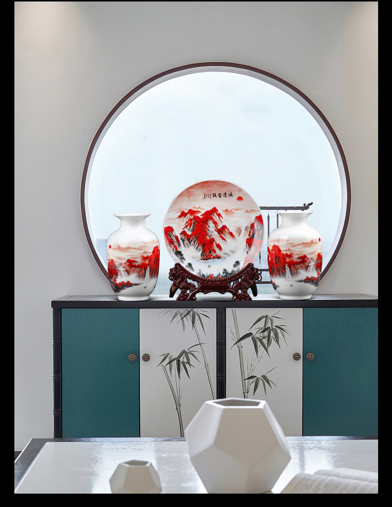 Jingdezhen ceramics vase luck furnishing articles three - piece suit Chinese style living room home dried flower arranging flowers adornment