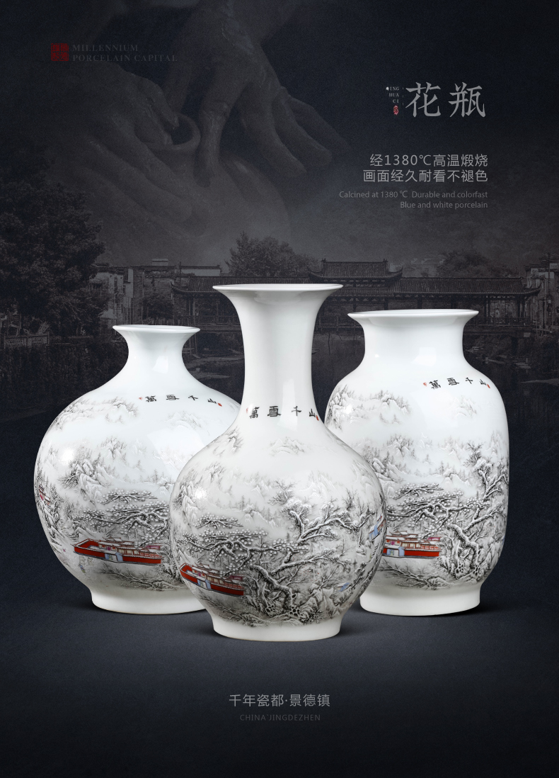 Jingdezhen ceramics powder enamel snow flower decorations study of new Chinese style household vase in the sitting room porch place