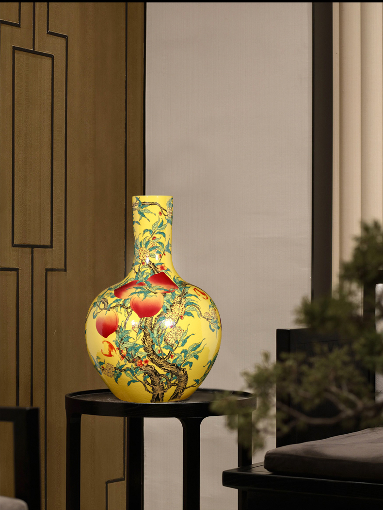 Jingdezhen ceramics powder enamel nine peach figure vases, flower arranging large home furnishing articles of Chinese style of the sitting room porch decoration