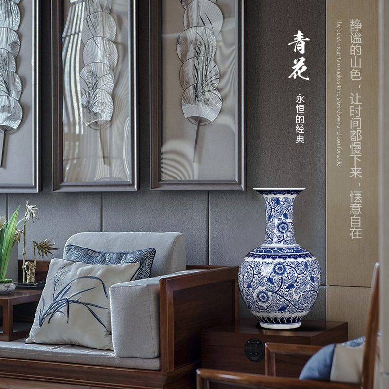 Antique vase of blue and white porcelain of jingdezhen ceramics furnishing articles sitting room be born Chinese style household adornment large arranging flowers