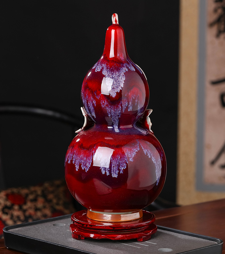 Jingdezhen ceramics Chinese style living room home rich ancient frame antique vase jun porcelain bottle gourd wine decorations furnishing articles