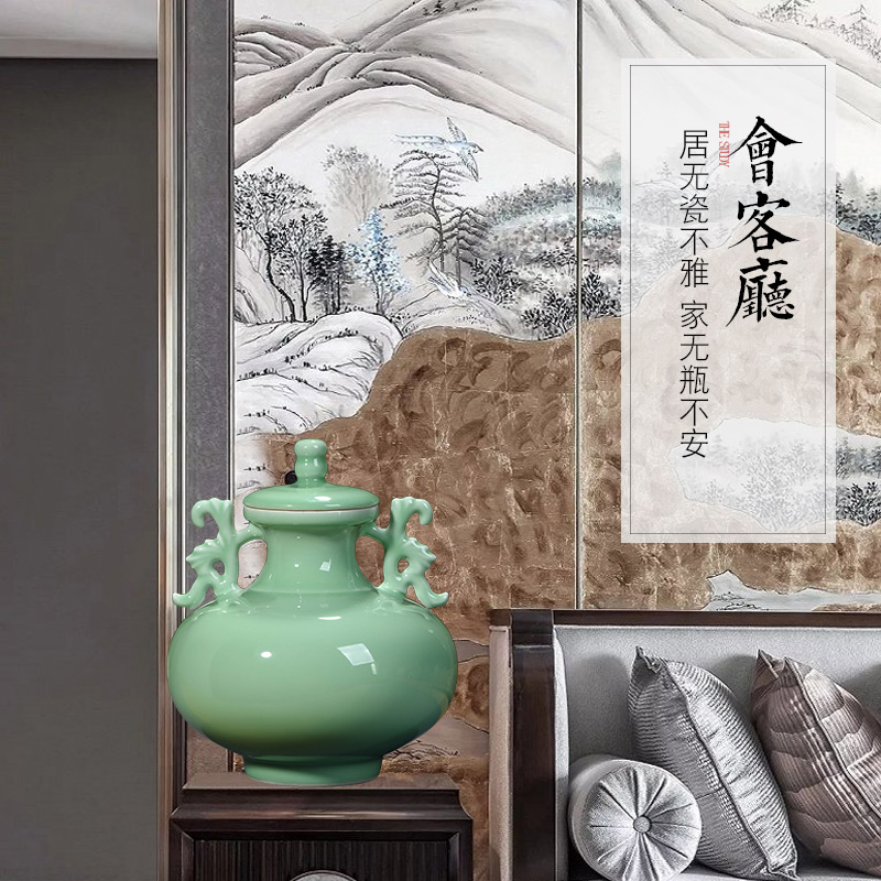 Jingdezhen ceramics by hand shadow blue glaze ears live storage tank craft decoration of Chinese style household furnishing articles