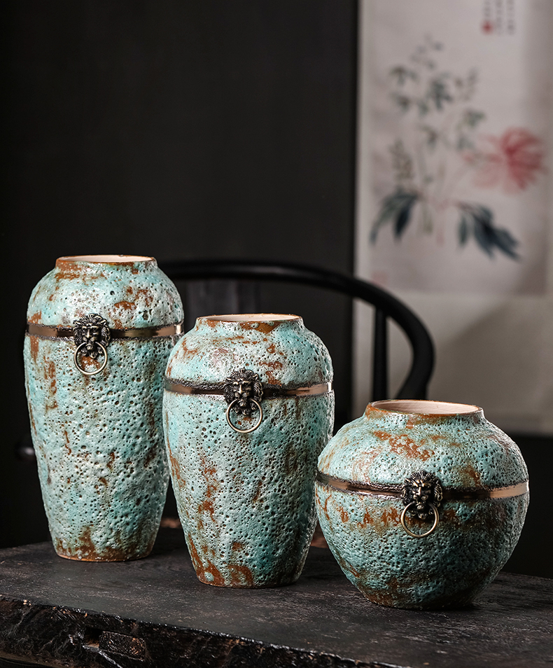 Chinese style restoring ancient ways of jingdezhen ceramics home sitting room coarse pottery three - piece wine accessories furnishing articles flower vase