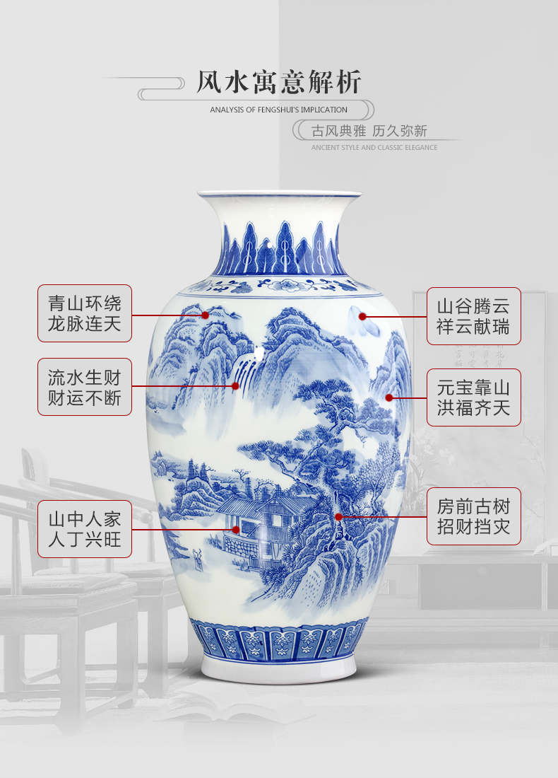 Jingdezhen ceramics antique blue and white porcelain vases, flower arrangement sitting room of Chinese style household adornment of TV ark, wine furnishing articles