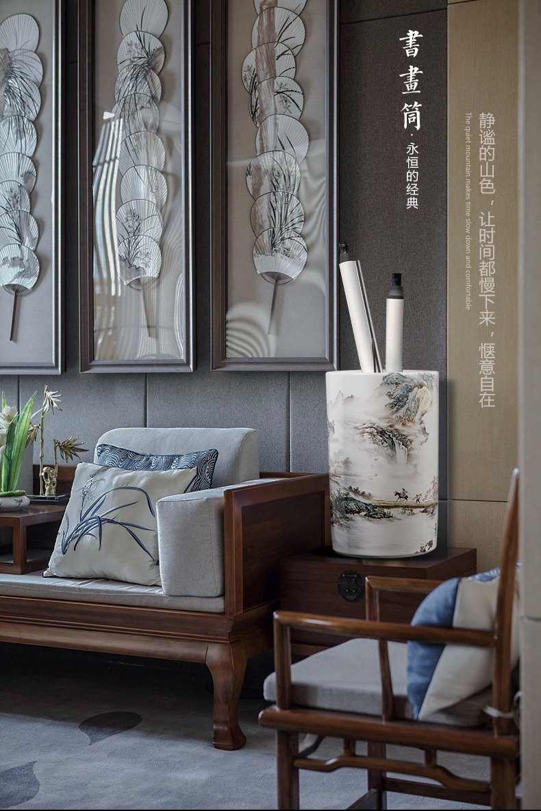 Jingdezhen ceramics receive tube scroll painting and calligraphy cylinder vase furnishing articles of Chinese style of calligraphy and painting the study large sitting room adornment