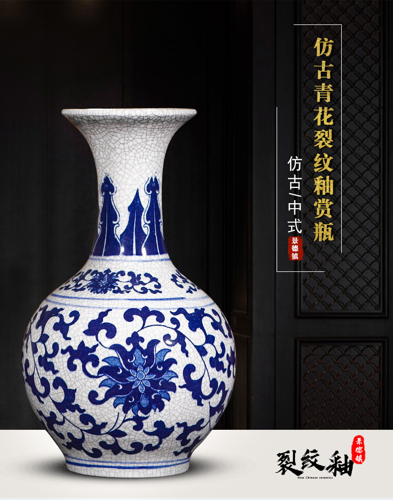 Jingdezhen ceramic blue and white porcelain vase flower arranging Chinese style household furnishing articles, the sitting room porch antique porcelain decoration