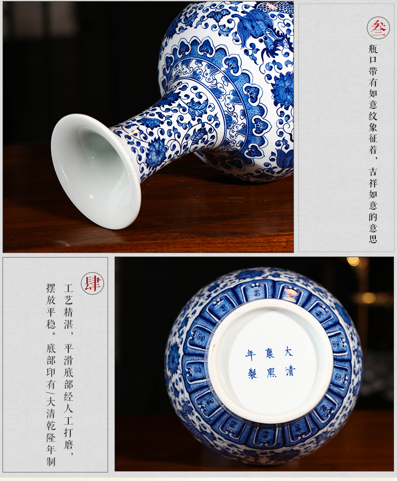 Jingdezhen ceramics hand - made dragon pattern of blue and white porcelain vase flower arrangement of new Chinese style living room office wine furnishing articles