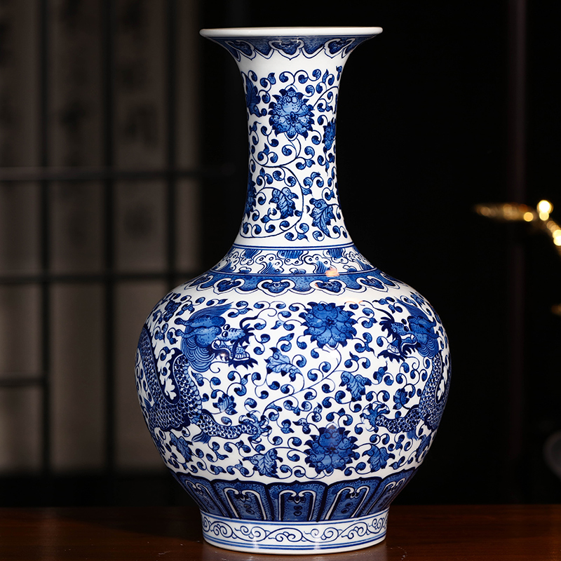 Jingdezhen ceramics hand - made dragon pattern of blue and white porcelain vase flower arrangement of new Chinese style living room office wine furnishing articles