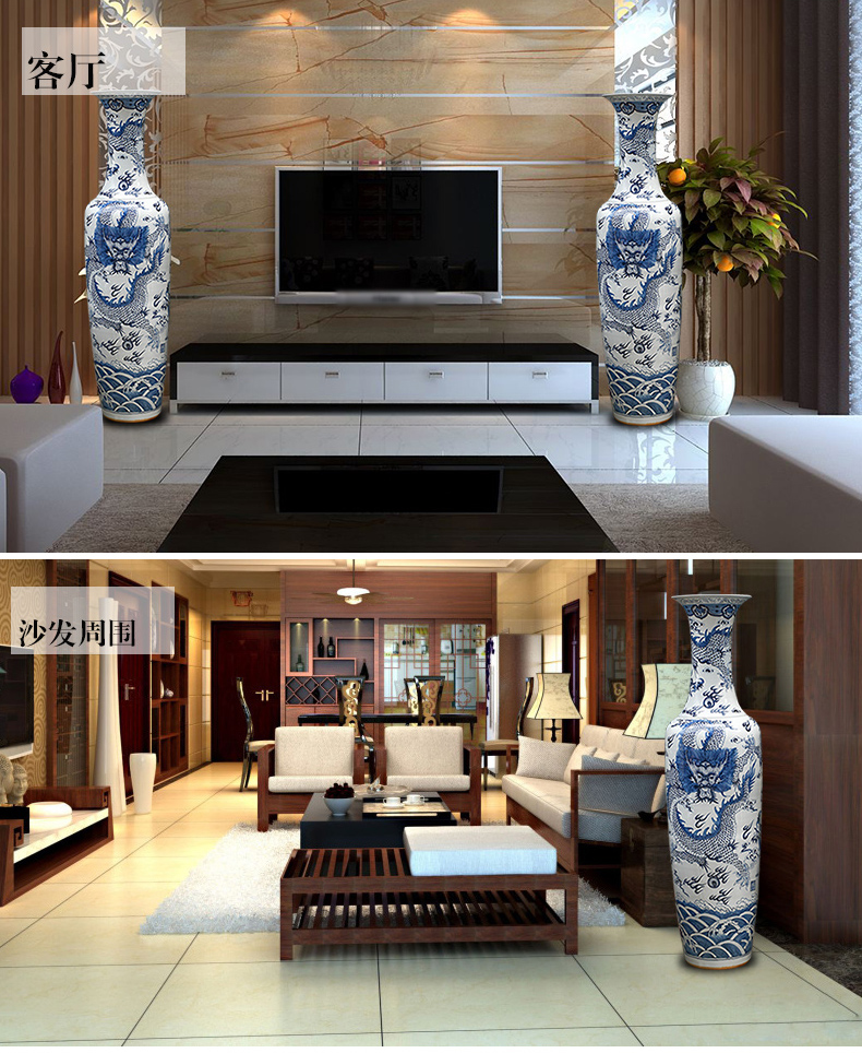 Jingdezhen ceramics hand - made porcelain landing big vase 1 meter 8 dragon playing pearl villa hotel lobby furnishing articles