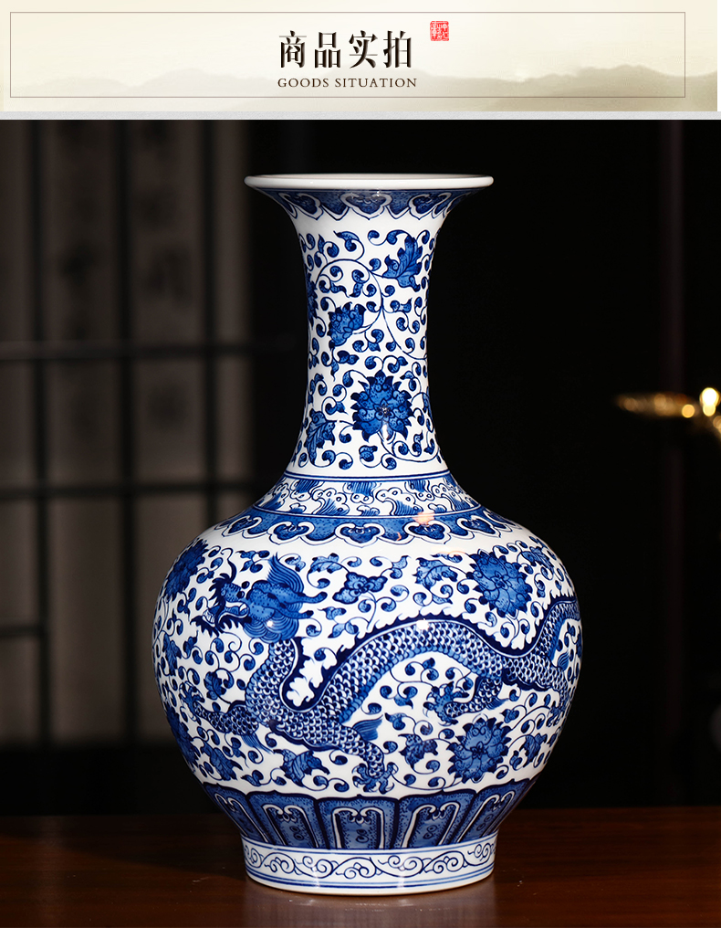 Jingdezhen ceramics hand - made dragon pattern of blue and white porcelain vase flower arrangement of new Chinese style living room office wine furnishing articles