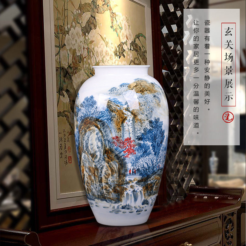Jingdezhen ceramics master hand made blue and white porcelain vases, flower arrangement large study of new Chinese style office furnishing articles