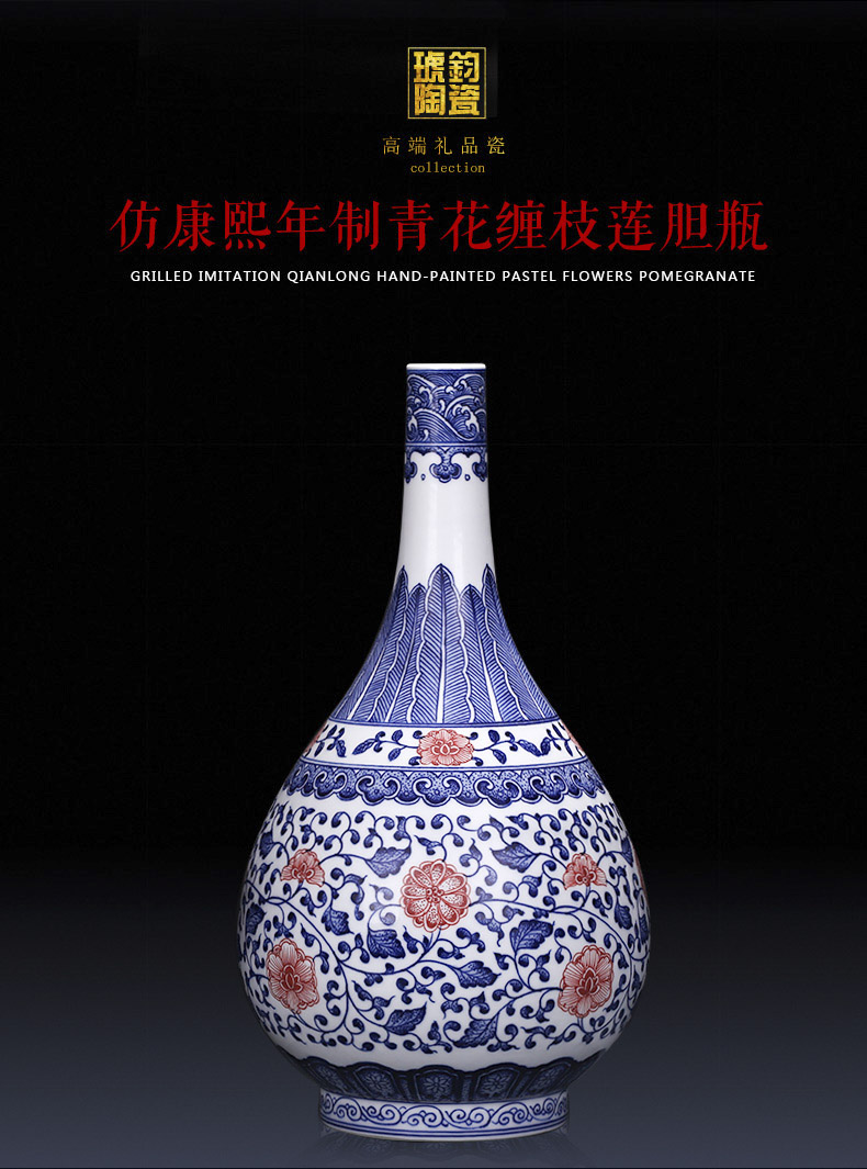 Jingdezhen ceramics creative manual imitation kangxi blue and white porcelain vases, new Chinese style sitting room adornment is placed