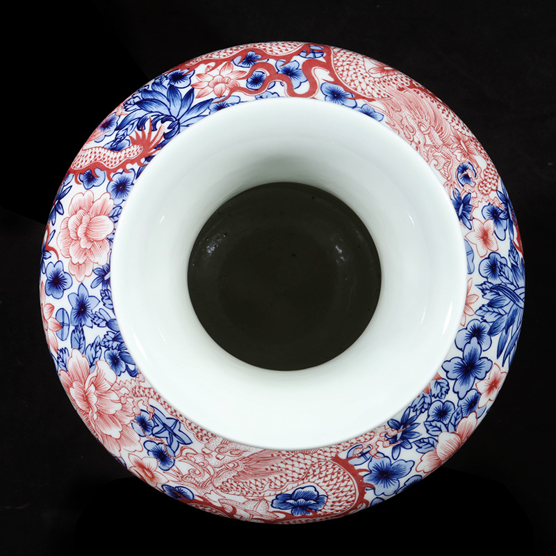 Jingdezhen ceramics creative imitation qianlong hand - made flower dragon ear vase of new Chinese style living room porch place