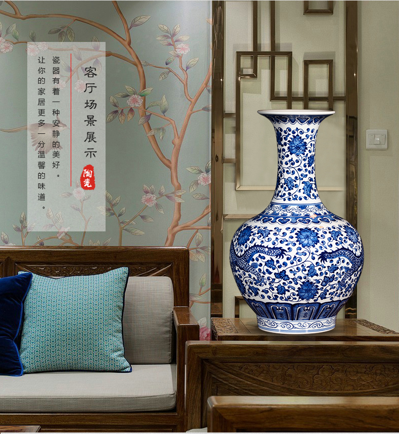 Jingdezhen ceramics hand - made dragon pattern of blue and white porcelain vase flower arrangement of new Chinese style living room office wine furnishing articles