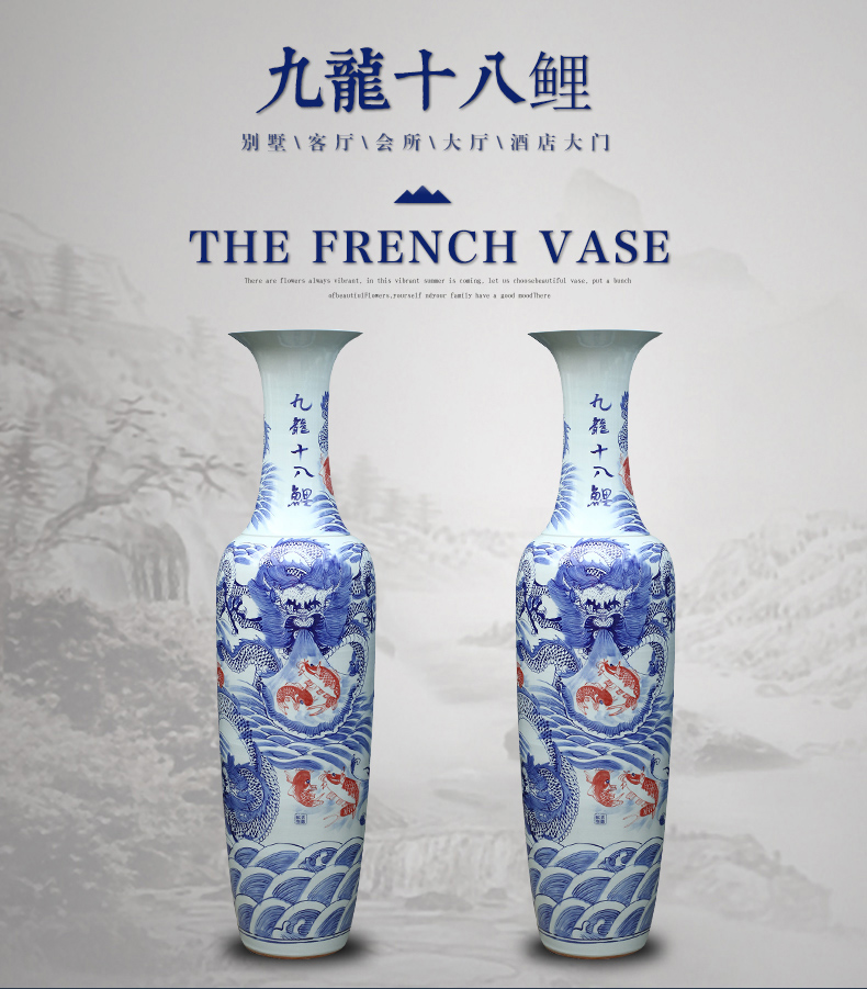 Jingdezhen ceramics 1 meter 8 dragon vase of large villa hotel lobby hall feel opening gifts