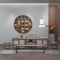 New Chinese Tea Table And Chairs Combined Solid Wood Clubhouse Office Kung Fu Tea Tea Table Zen Tea Room Furniture Hu Peach Wood Custom