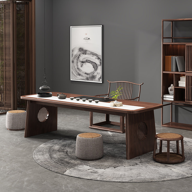 New Chinese style tea table and chair combination Zen design sense solid wood simple tea table tea space teahouse tea room furniture customization