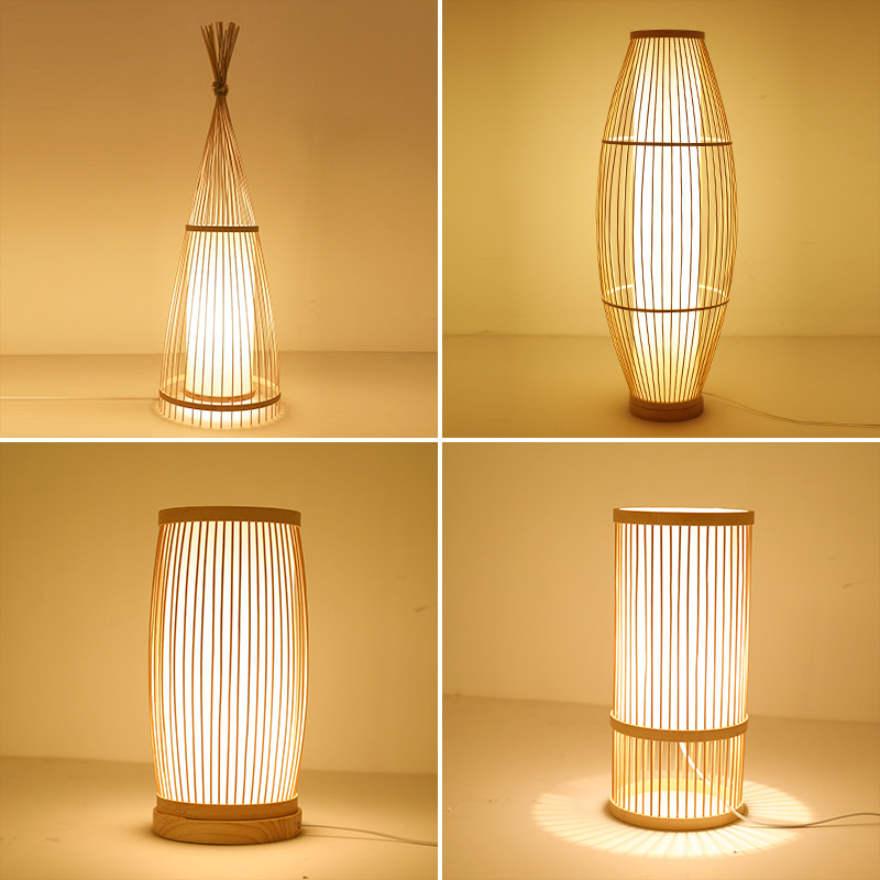 Chinese style ancient wind floor lamp living room bamboo art lamps tea room clubhouse Japanese style folk and bamboo weaving decoration small table lamp creativity