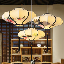 Modern New Chinese Tea Building Aisle Creative Cloth Art Lantern Art Corridor Chandeliers Hotel Genguan Hands Painting Lamps