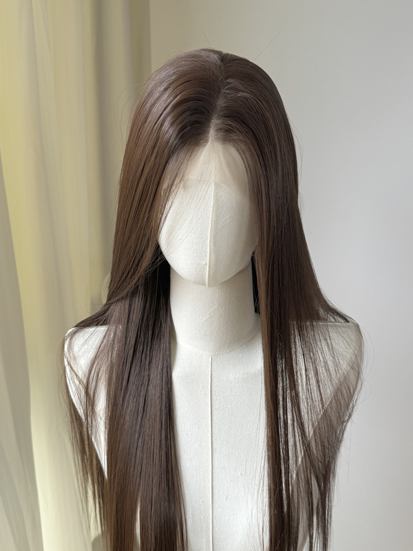 Zhiya Honey Tea Deep Brown 100% Imported Japanese Silk Matte High-Temperature Silk Card Silk Frontal Hand-Crocheted Large Lace Full Wig