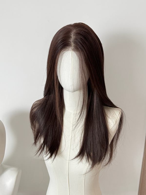 Keluli 100% Imported Japanese Silk Caramel Red-Brown Front Lace Hand-Woven Wig with a Flexible Parting Throughout the Entire Head