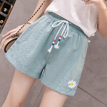 Small daisy cotton linen 100 hitch sports women shorts loose and thin with thin and high waist and wide leg pants to wear summer casual pants