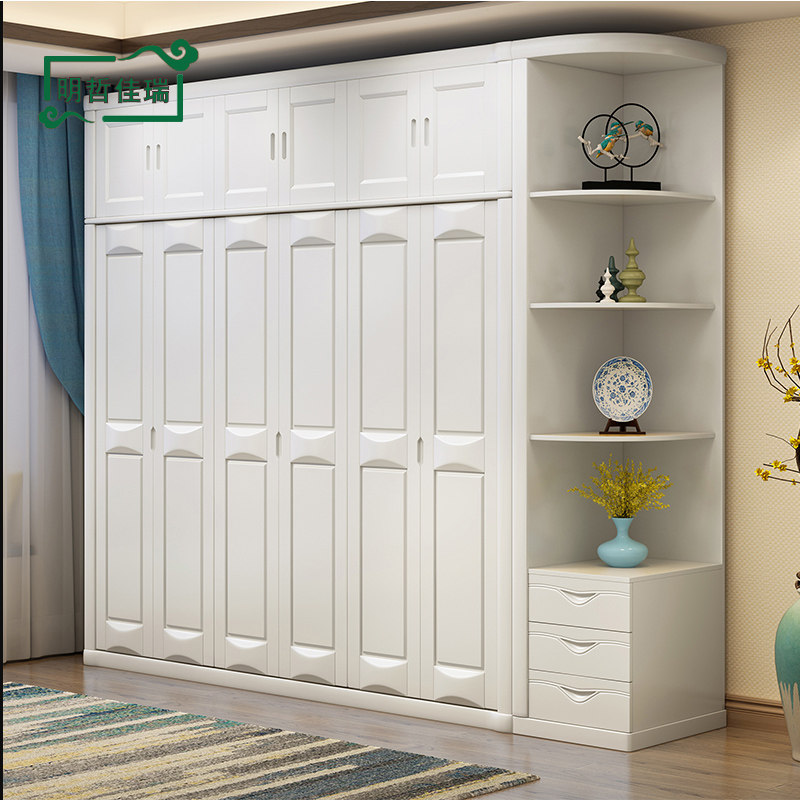 Solid wood wardrobe white household bedroom modern simple Chinese furniture 3456 corner cabinet wardrobe