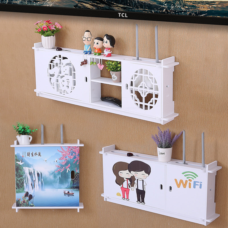 TV cabinet Set-top box shelf Hole-free wifi network cable box Decorative shielding box Router storage box Wall-mounted