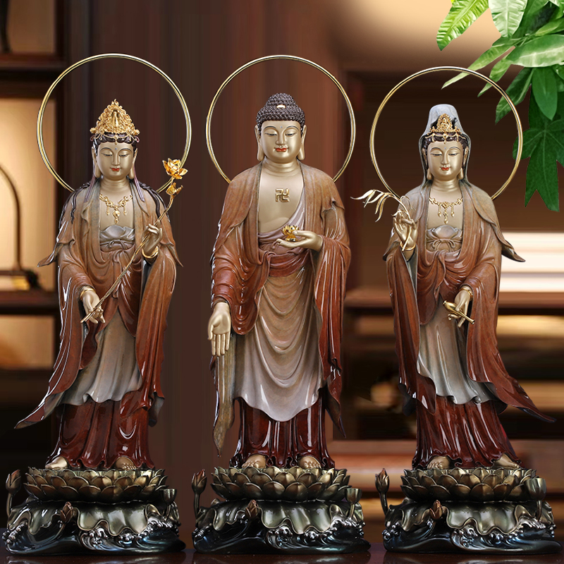 Taiwan Pure Copper Western Three Holy Buddha statue of Amita Buddha statue for the Virtue to Bodhisattva Family for the Vision