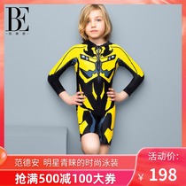 Van Dean childrens swimsuit Boys one-piece long-sleeved swimsuit new medium and large childrens cute flat angle hot spring bathing suit