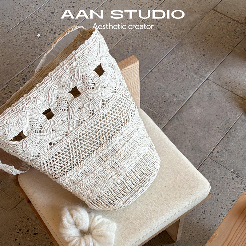 【Aan】2026 Spring/Summer New Handmade Woven Hollow Tote Bag for Women, Lazy Vacation Style Single Shoulder Bucket Bag