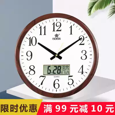 Overlord European wall clock living room clock round quartz clock modern simple silent electronic calendar LCD Wall watch