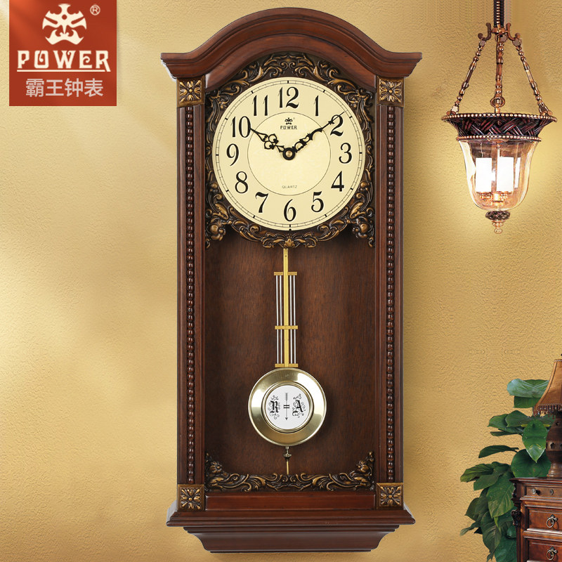 Barking creative pendulum clock solid wood hanging bell music report quartz clock table living room clock imitation ancient hanging table muted wall clock
