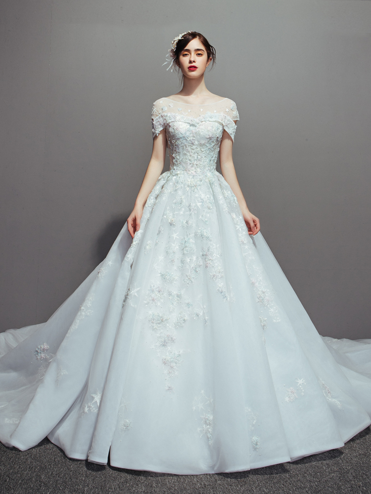 Obride [Star] New original French Dragon Tail Wedding Super Fairy Slimming Bride Hepburn Luxury Custom