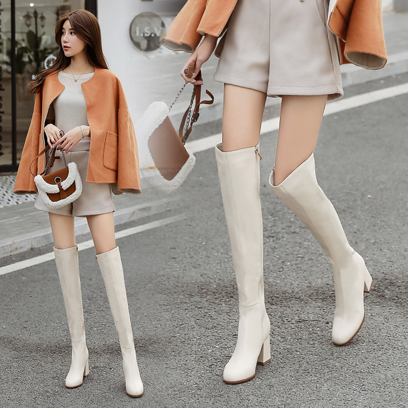 Full Leather White Boots for Women, French Style Long Boots, High Heels, 2025 New Over-The-Knee Boots, Petite Riding Boots