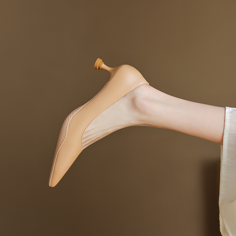 Nude-Colored High Heels with a 5cm Small Heel, Unique Design, Stiletto Heel, Pointed Toe, Comfortable Soft Sole Women's Shoes