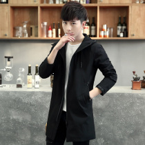 2021 autumn and winter New windbreaker men long Korean slim hooded handsome jacket autumn trend mens coat