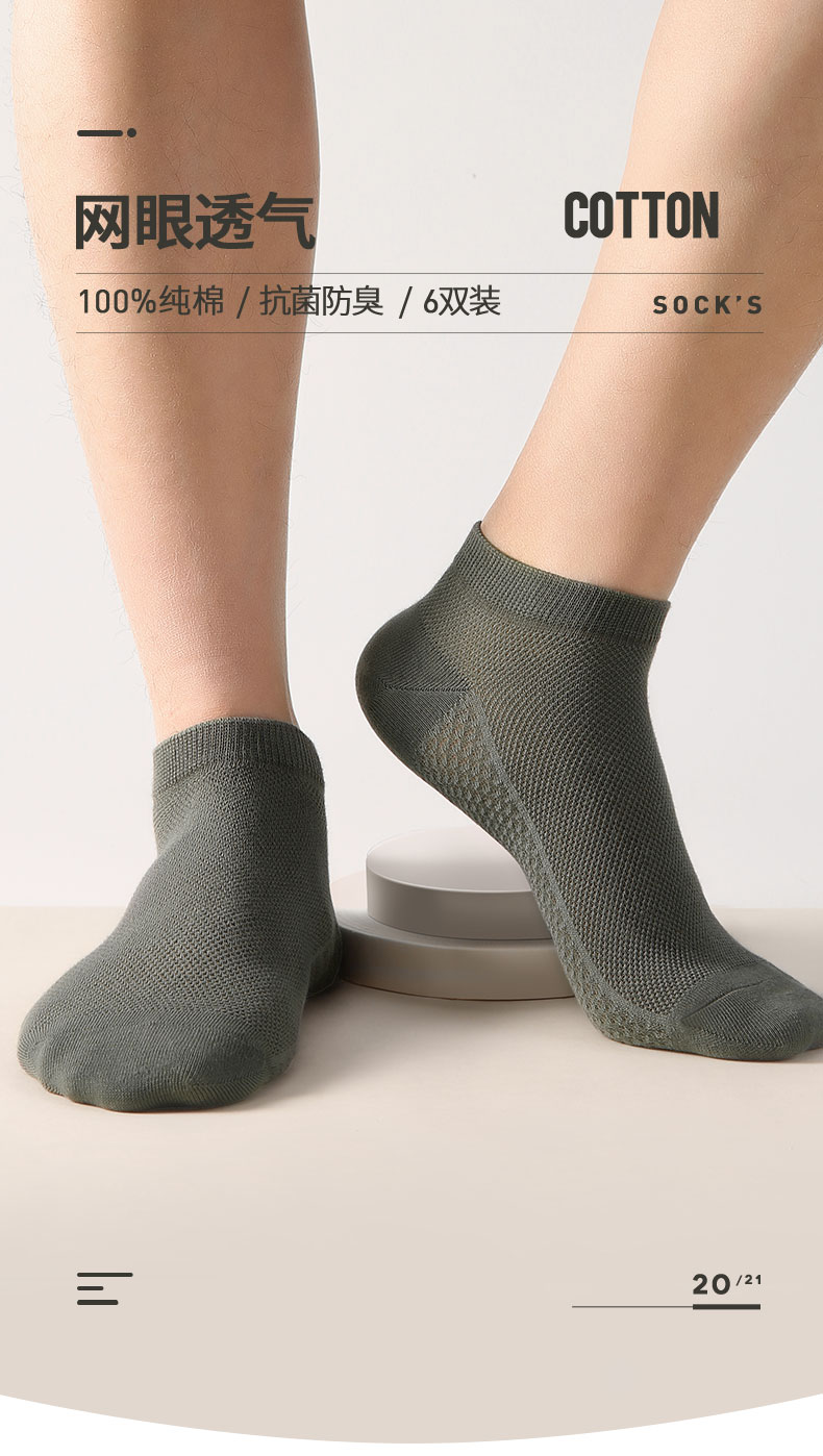 Men's Short Socks, Pure Cotton, Antibacterial, Odor-Resistant, Sweat-Absorbent, Summer Thin Mesh Breathable All-Cotton Socks, Summer No-Show Socks, Trendy — تصویر 1