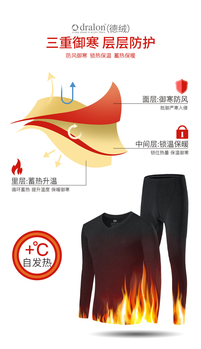 恒源祥 德绒自发热黑科技 男女保暖内衣套装 图6