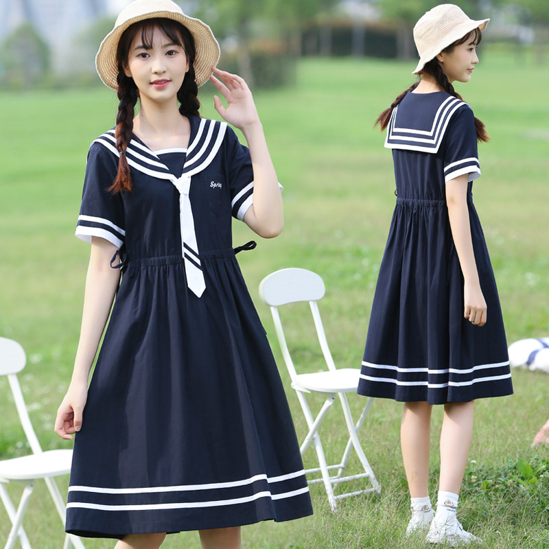 Navy Wind Ocean Clothing College Wind Day Department Sailor Clothes Navy Collars Jk Teenage Girls Junior High School Students Summer Dress Skirts