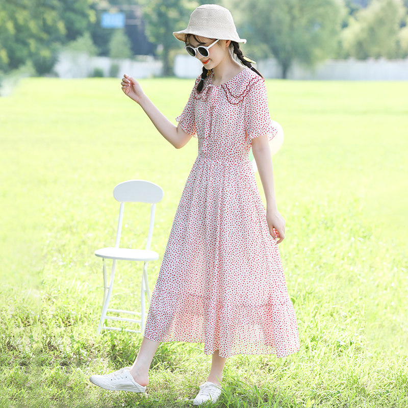 Girl dress 2020 new summer high school junior high school student skirt doll collar small fresh long version over-the-knee dress