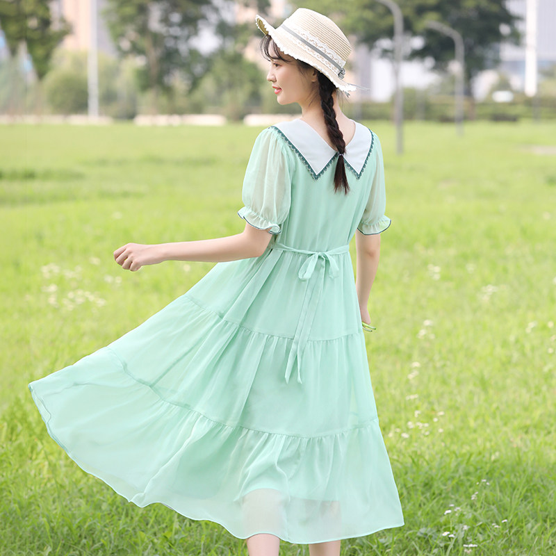 Snowspun Ocean Dress Summer Clear Dolls Collar Teen Girl Great Boy High School Junior High School Student Summer Dress Long Version Skirt Over Knee